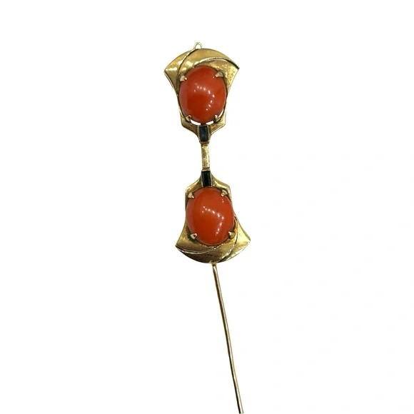 Elegant Gold and Coral Brooch VICTORIAN ELEGANT GOLD FILLED BROOCH W, NATURAL RED CORAL  main image 2